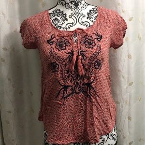 Lucky brand embroidered red top